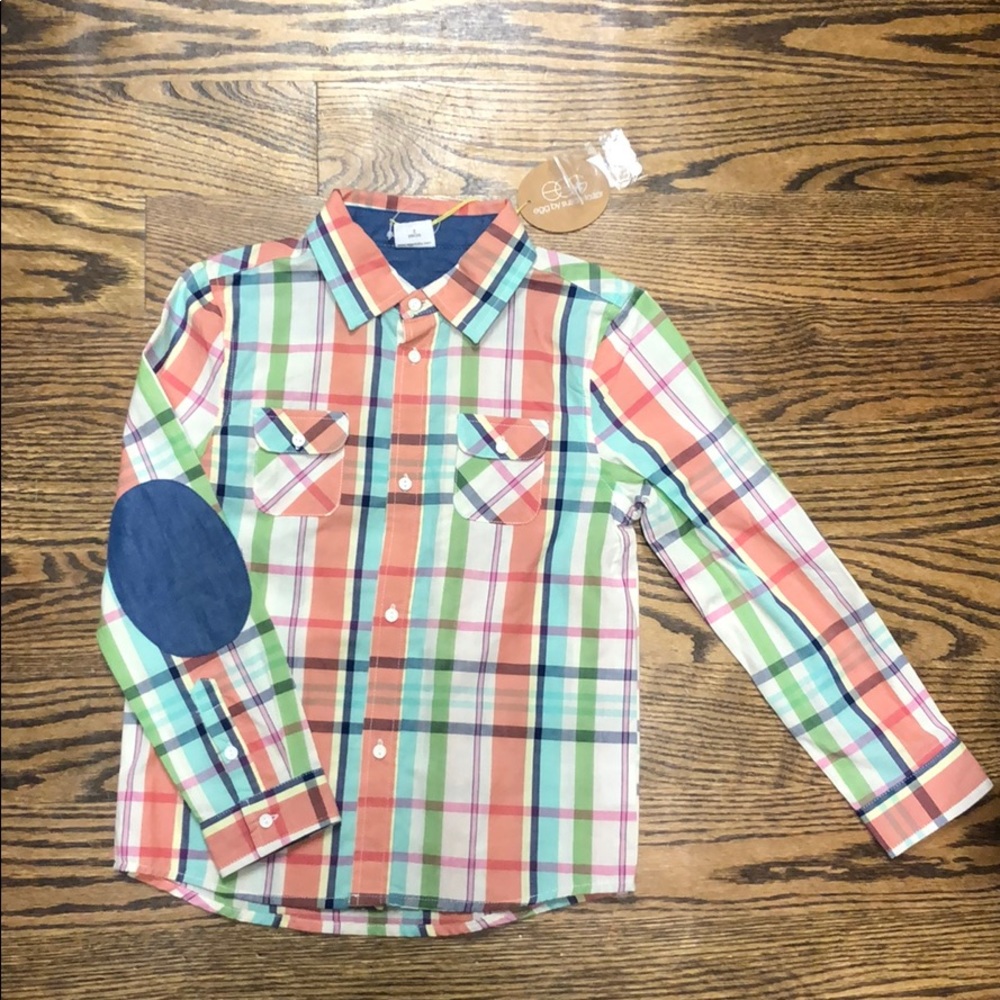 NWT Egg Boys Button Down Plaid Shirt